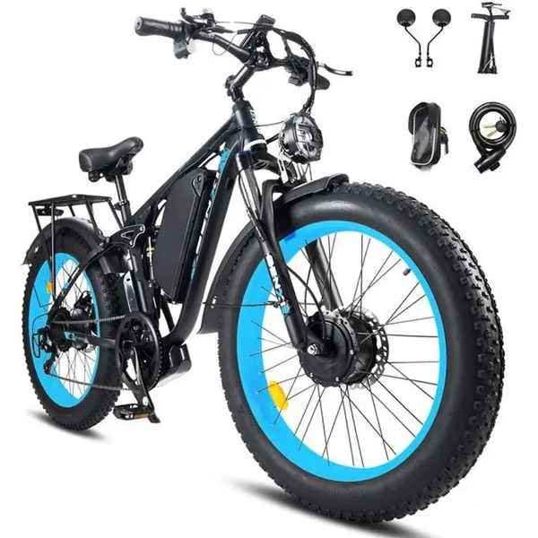 Benxi Seeker 24 Shimano de 7 velocidades - Bicicleta eléctrica Doble suspensión - Azul